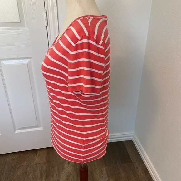 TOMMY HILFIGER ladies top coral cream stripe unique neck detail SP - Picture 5 of 9